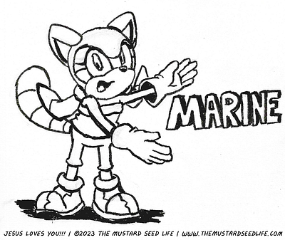 Marine the Raccoon in Traditional Ink Style brush pen cartoon character fan art fanart happy illustration inks jesus loves you!!! lettering marine marine the raccoon sketchbook sonic sonic the hedgehog style stylized the mustard seed life traditional