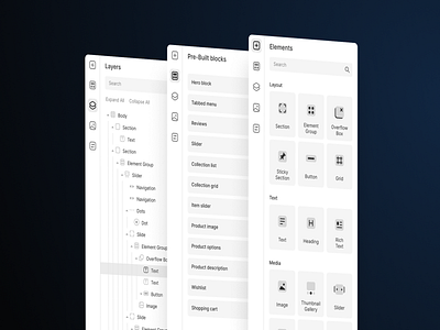 Visual builder sidebar by Sergey Morozov on Dribbble