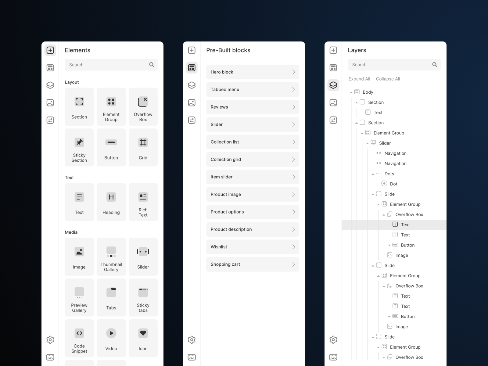 Visual builder sidebar by Sergey Morozov on Dribbble