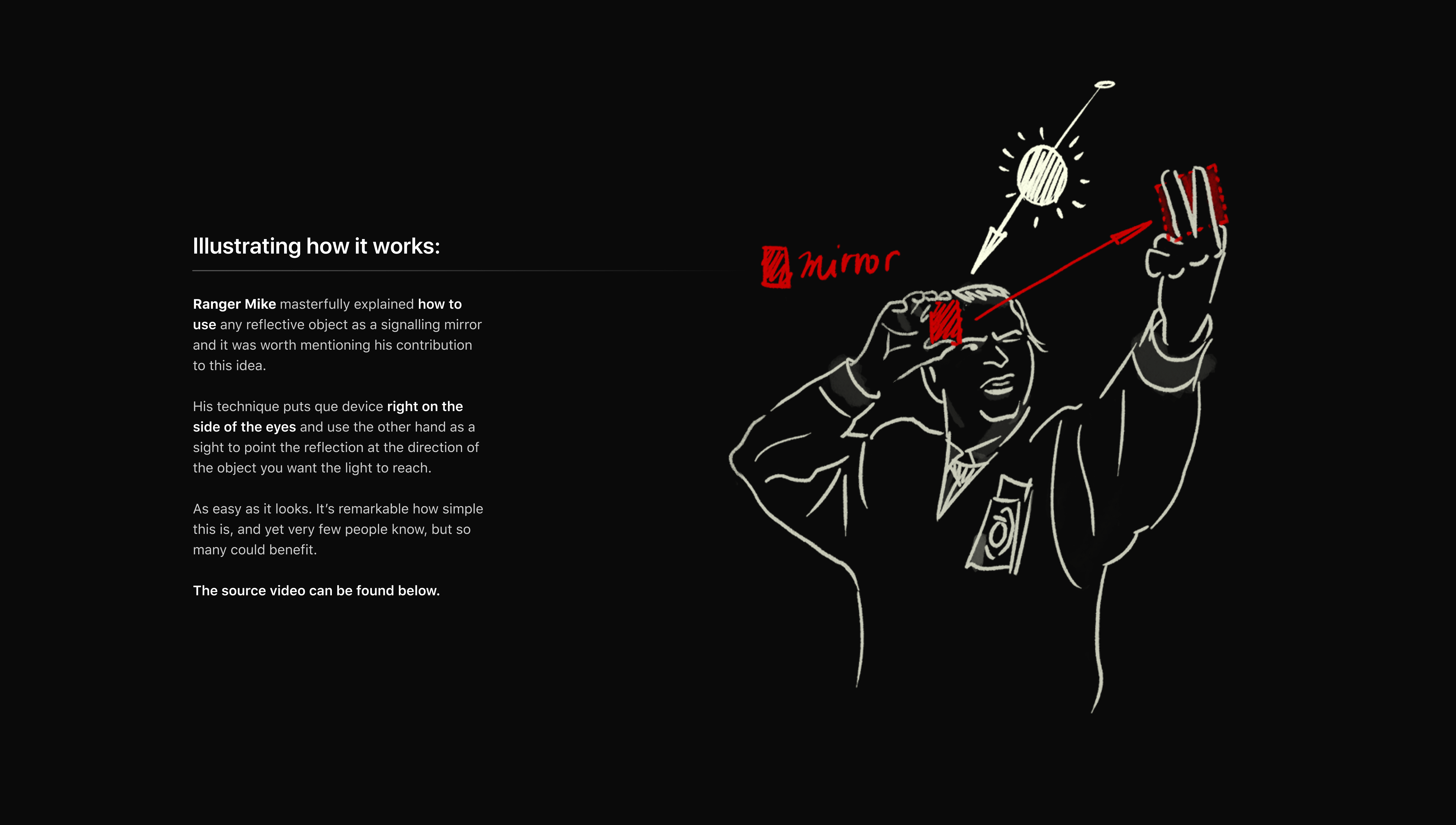 Illustrating how it works: An image of Ranger Mike using the signaling mirror