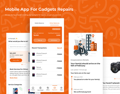 Mobile App For Gadgets Repairs branding design graphic design logo product design ui ux