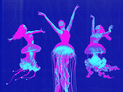 Water Nymphs ballerina blue collage colorful dancers digital collage greek jellyfish mythology nymphs ocean photoshop pink sea water