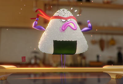 Bento Boxer - Onigiri 3d blender character design fun illustration rice silly sushi