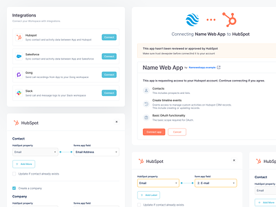 Workflows and integrations connecting hubspot integration integrations integrations settings low code nav preferences product design property saas settings tabs toggle ui ui design user interface user interface design ux design workflows