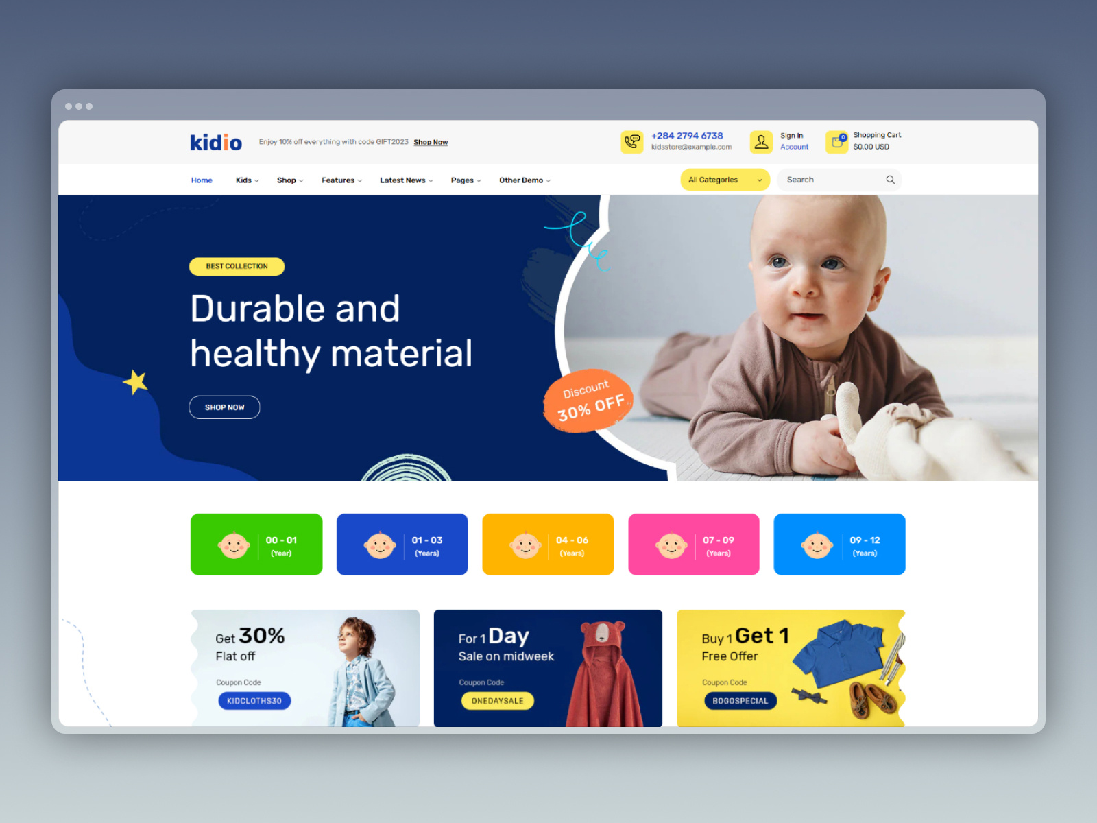 Kidio - Kids Store and Baby Shop Shopify Theme kids clothes website kids store mobile friendly responsive seo friendly shopify shopify theme shopify website uiux web design web development