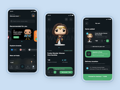 Piratoon: Shop Mobile App Experience | Clean & Dark Design action figures add to cart avatar buy now cart checkout clean ui collectible dark ui interaction design mobile app design product design shop shop app simple ui ui ui design uiux design ux ux design