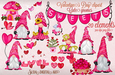 Cute Gnomes Valentine’s Day Clipart animation branding design gnome graphic design illustration love sweets valentines