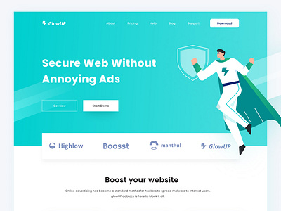 Adblocker website - Glowup 🚫 adblockerwebsite branding design figma figmadesign illustration inspiration logo splash screen trensing ui uidesign uiux ux vector website