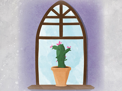 Cactus On Windowsill Illustration book graphic book illustration digital art hand drawn illustration