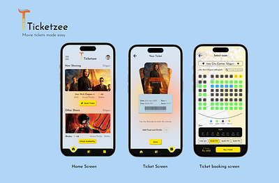 Ticketzee (Movie ticket booking app) app branding design illustration logo movietickets typography ui ux vector