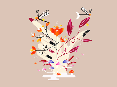 Flowers ❦ belcdesign design flowers hand illustration leafs mushrooms nails nature patrykbelc print