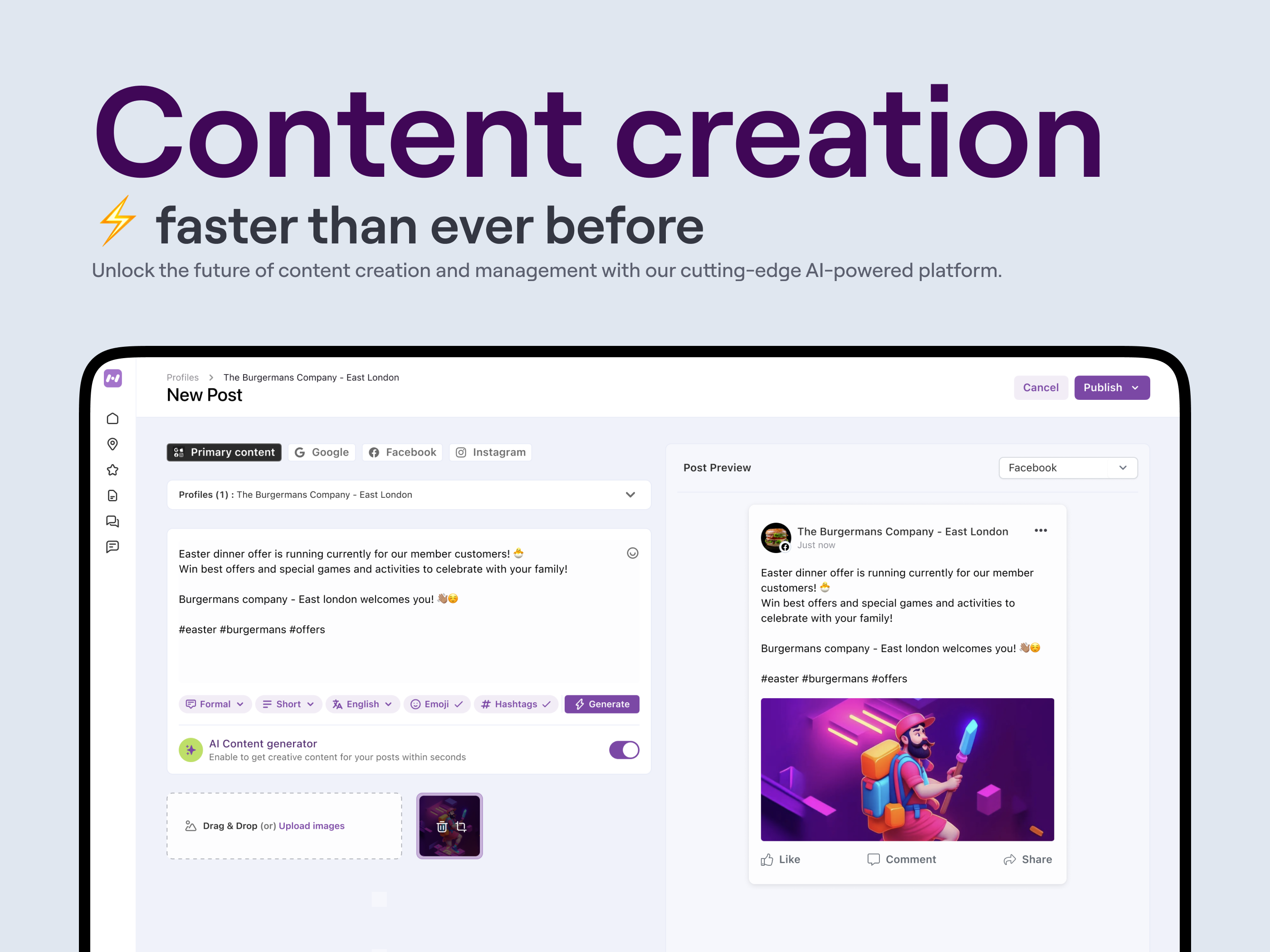 Example of AI based content creator for local listings