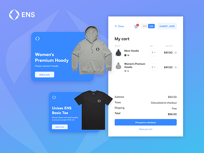 ENS Merch Shopping Cart design ecommerce shopping web3 website