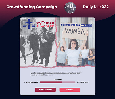 Crowdfunding Campaign Daily UI 032 association branding call to action crowdfunding campaign cta daily ui design donate feminism gender graphic design illustration law logo organization power share ui ux women