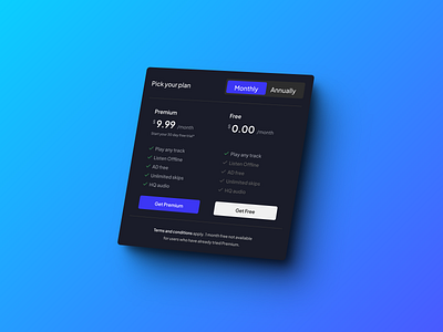 Subscription UI element (dark) productdesign ui uiux ux