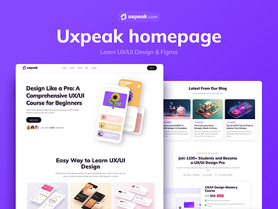 Uxpeak Homepage course design elearning figma figma course homepage interactive landing page learn ux modern online education saas landing page ui uxui course