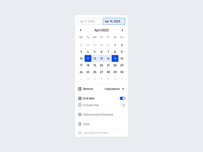 Date Picker 123done calendar clean date date picker design design kit design system figma icon set icons input minimalism notion range text input toggle ui ui kit universal design system