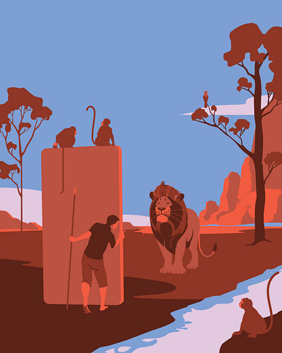 Waiting for reflection. animal art digitalart drawing ecology human illustration illustrator lion vector