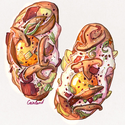 Toasts with eggs breakfast food food illustration illustration menu toasts