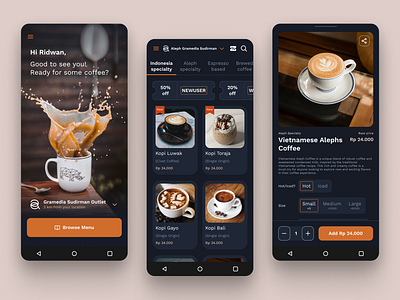 Coffee Shop Delivery Service App android branding coffee coffee shop dark mode delivery app delivery service fb figma marketplace mobile app prototype restaurant tracking delivery ui uiux