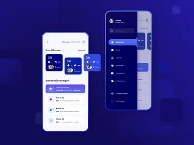 e-school Mobile App calendar classes dashboard design e learning e school gradebook grades journal learning left menu mobile online school student teacher ui ux video