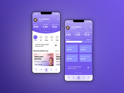 Meditation App with gamification android app app design gamification ios application meditation app minimilistic prototyping redesign soothing design ui ux design uxui design yoga