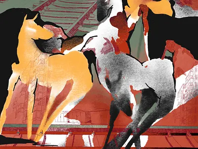 Horses art background character comic concept cover design digital horse horse riding illustration procreate sketch train