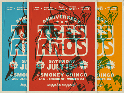 Smokey Gringo Three Year Anniversary Poster advertising branding contrast design graphic design illustration luchador poster texture typography vector vintage poster
