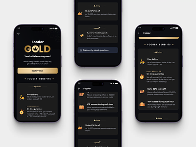 Fooder Gold Membership dark theme dark ui design gold gold membership graphic design home screen membership sharma sumit ui vector