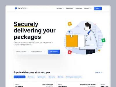 Transportation Delivery Website Landing Page | Web Design | UIUX delivery design design trends filter hero section illustration inspiration landing page minimalist product design transportation ui ui design uiux user experience user interface ux ux design web design website