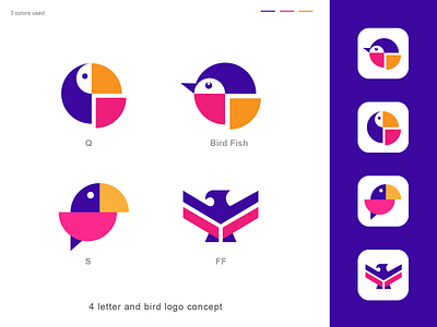 4 Letter and Bird logo app logo big bird logo bird fish logo bird letter logo bird logo bird text logo branding colorful logo combination logo eagle logo f eagle f logo fish bird logo q logo q toucan s bird s logo toucan logo