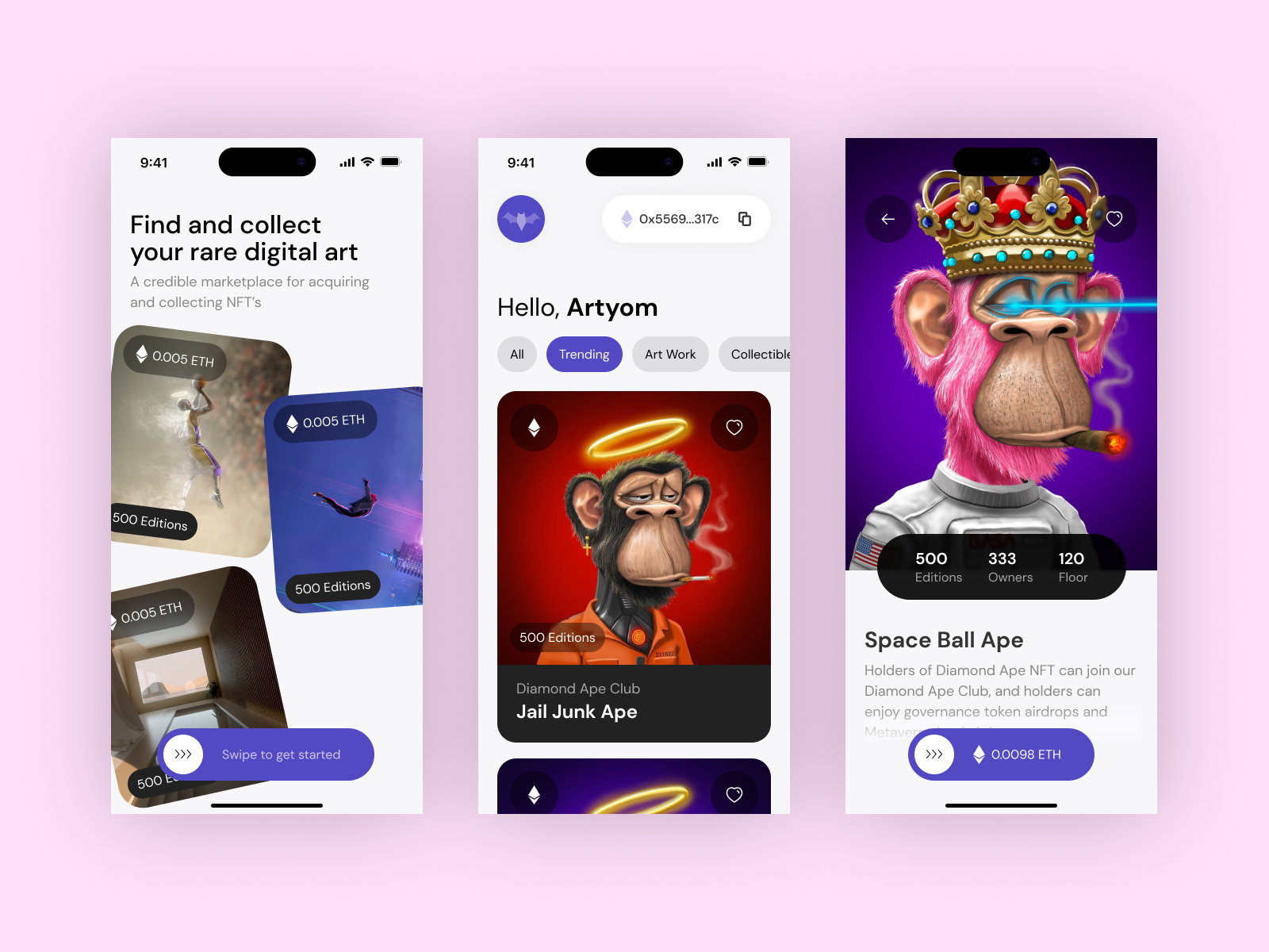 NFT Marketplace app bitcoin crypto eth etherium mobile mobile ui nft web3