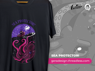 Sea Protector animal black clothing dark design flat graphic design illustration illustrator modern monster octupus pink purple sea shop store t shirt tshirt vector