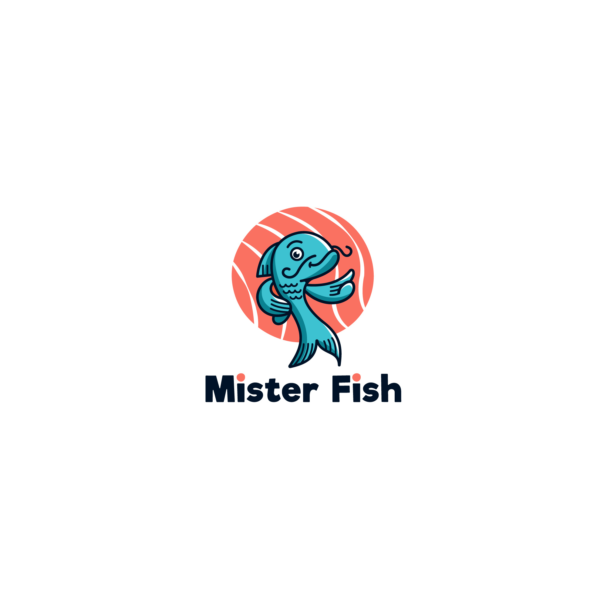 Mister Fish animal logo animals branding cartoon cartoon logo fish fun design fun logo illustration illustration art logo logos mascot mascot logo playful logo restaurant sea food sushi vector vector art