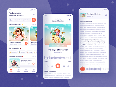 Podcast Mobile App Design android app design audio design ios live streaming minimal mobile mobile app music player player pocast app podcast podcasting product spotify straming app streaming app ui uiux