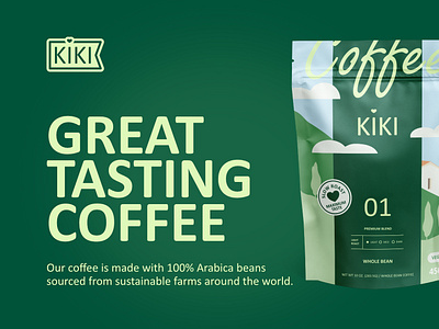 KIKI - Coffee Brand and Packaging banners branding coffee coffee branding design graphic design green heart heart logo logo mockup packaging poster