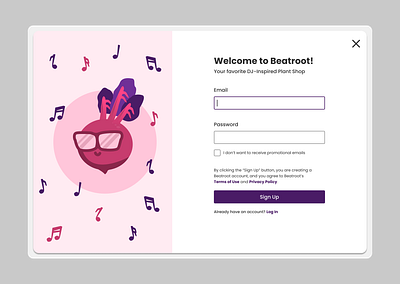 Daily UI #1 : Sign Up Form for Beatroot beat branding design graphic design herb illustration plant web