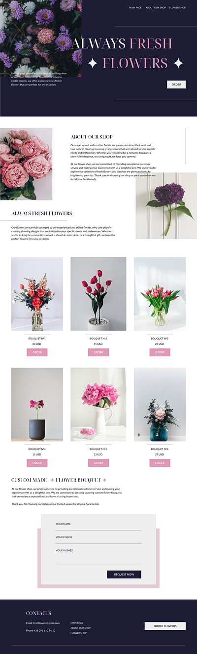Blooming Beauty: web page for a flower shop figma design flower shop landing page web design