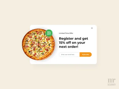 Newsletter Popup Design for Food Website 🍕 - Daily UI 016 dailyui design discount food interaction design newsletter offer overlay pizza popup register subscription ui ux visual design website