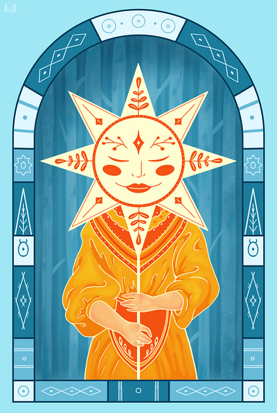 Масленница art folk illustration lady magic spring sun