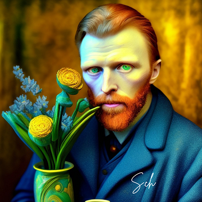 Van Gogh and his flowers art artistic character design florish graphic design illustration modern painting photo art van gogh