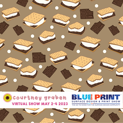 S'mores Surface Pattern Design by Courtney Graben art camping design digital art illustration pattern smores surface design surface pattern design