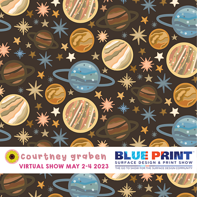Space Surface Pattern Design by Courtney Graben art design digital art galaxy galaxy print illustration outer space pattern planets space surface design surface pattern design