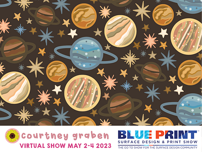 Space Surface Pattern Design by Courtney Graben art design digital art galaxy galaxy print illustration outer space pattern planets space surface design surface pattern design