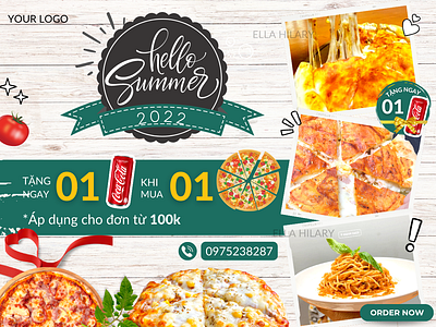 Banner - Hello Summer - Pizza banner branding canva food pizza poster template