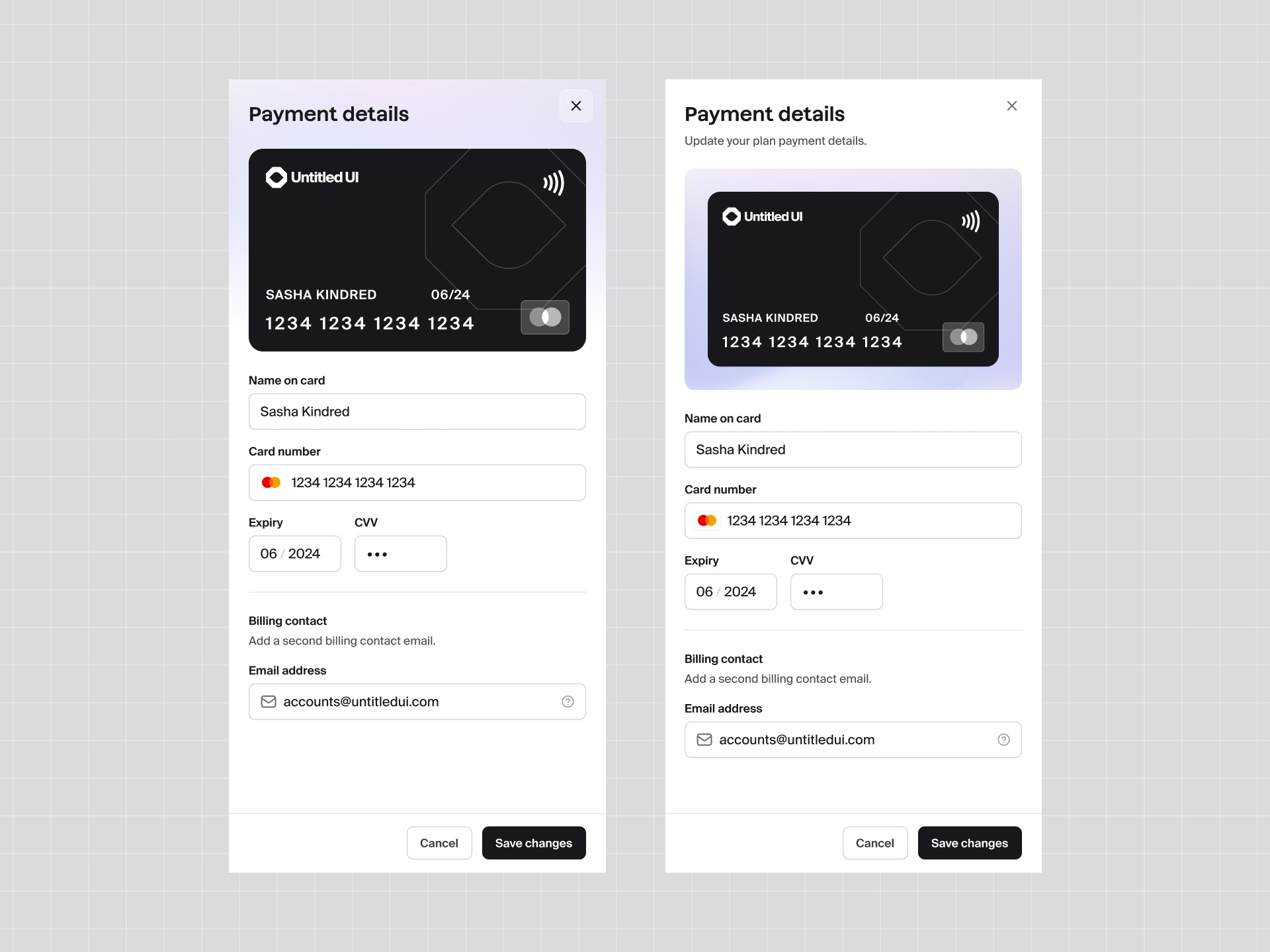 Payment details slideout — Untitled UI by Jordan Hughes® on Dribbble