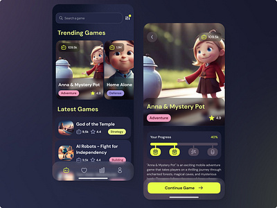 Mobile app - games aggregator with stats and progress tracking clean design game mobile mobile app modern play ui ux