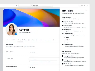 Notifications settings slideout — Untitled UI figma menu minimal modal pop over popover preferences product design profile settings slide out slideout ui design user interface user interface design