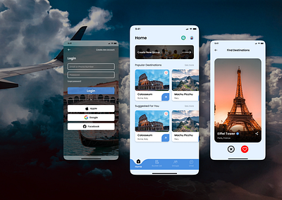 Travel App Design app color design destination entertainment figma fun ios iphone login travel ui vacation