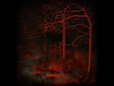 Red Forest digital illustration forest illustration illustration illustration art illustrator procreate art